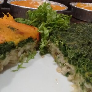 Pastel de merluza con puré de espinaca o zanahorias